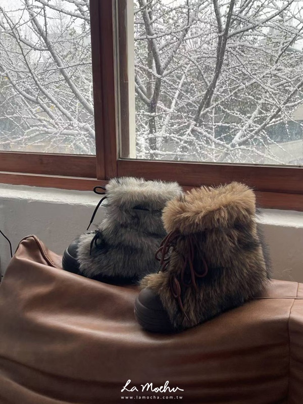 綁帶毛毛雪地靴(偏小半號/4公分)